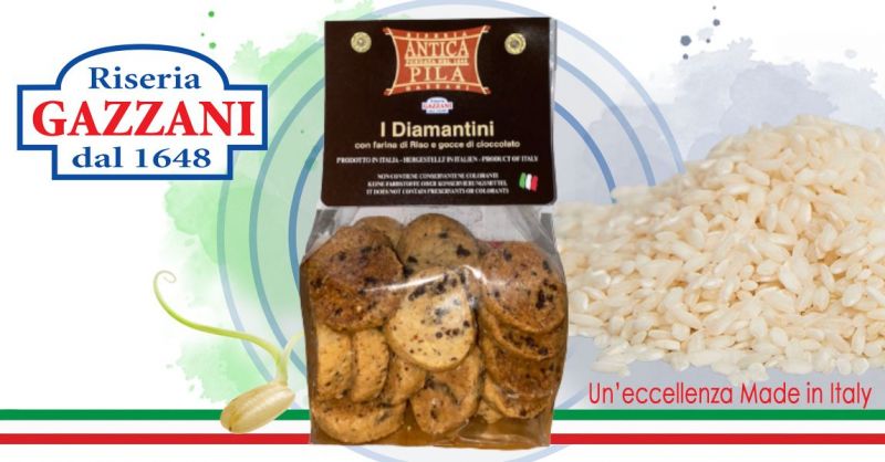 RISERIA GAZZANI - Offerta biscotti artigianali farina di riso e gocce di cioccolato made in Italy Diamantini di Riso